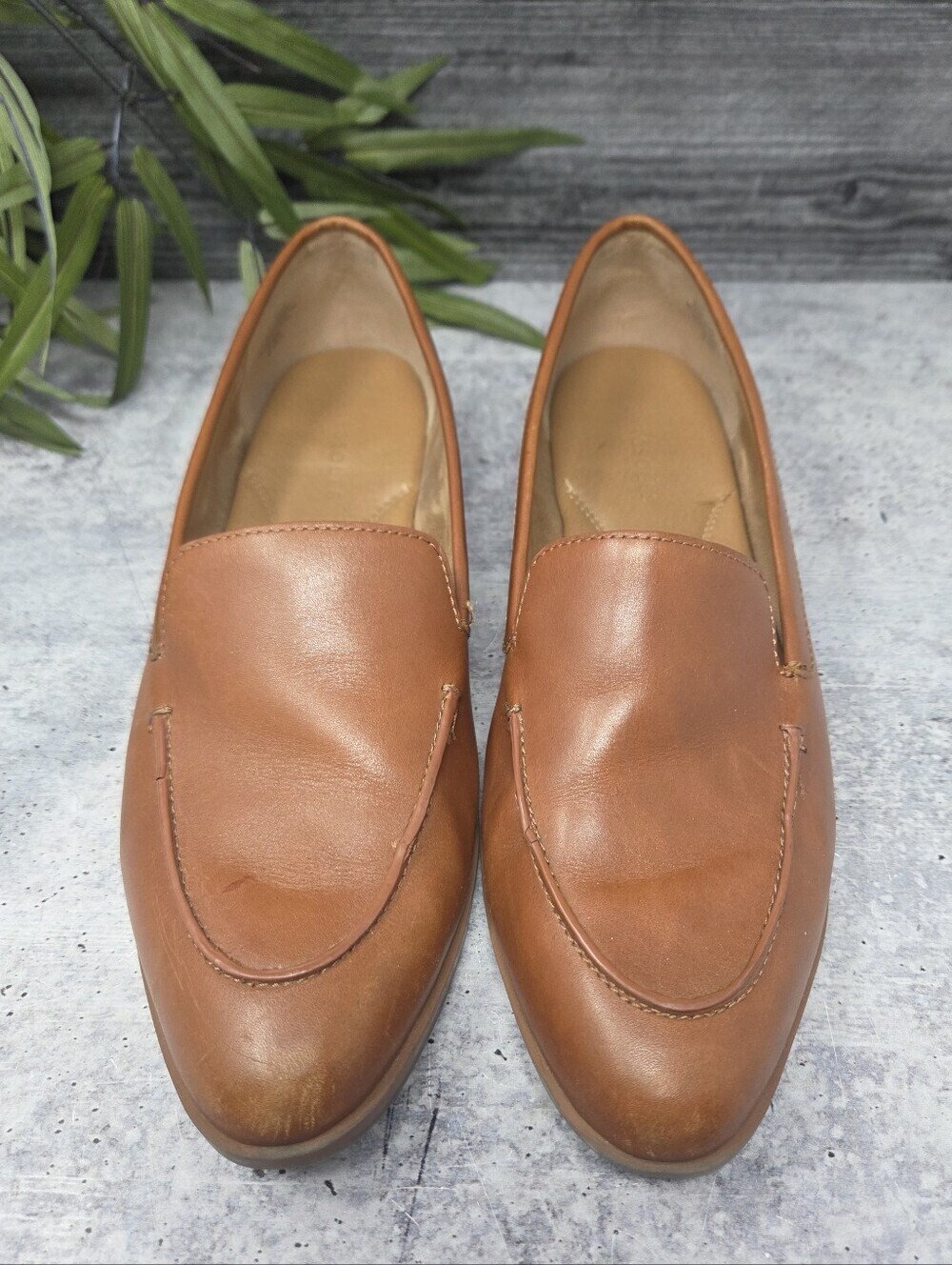 Aerosoles Cognac Brown Almond Toe Slip-on Loafers Size 9.5 Classic Comfort Shoe